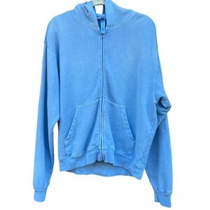 SKIMS Cozy Fleece Zip-Up Hoodie Blue Size Large | Soft Cotton Blend cozy luxury